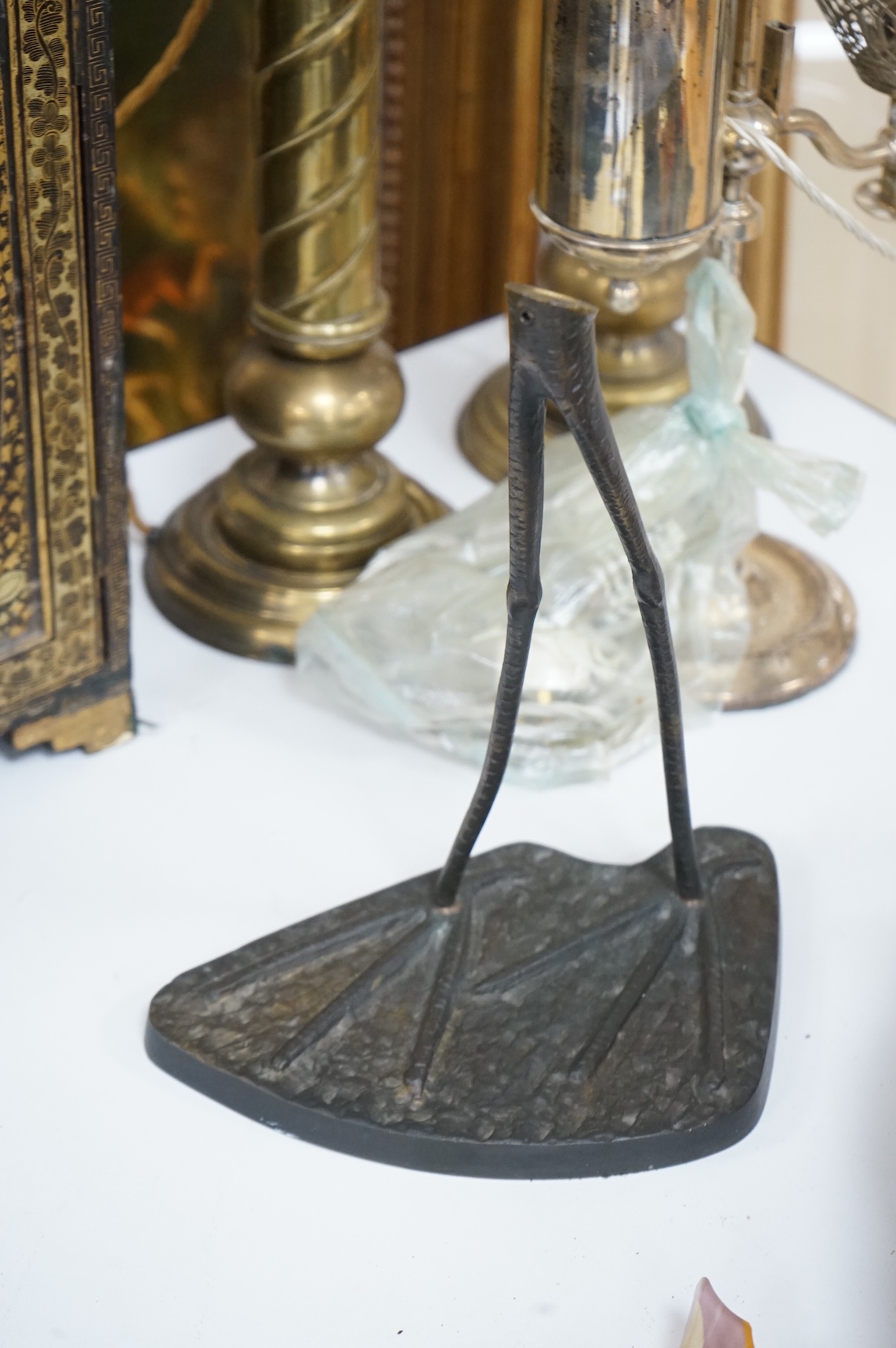 A large Murano glass model of an emu on stand, 97cm in length